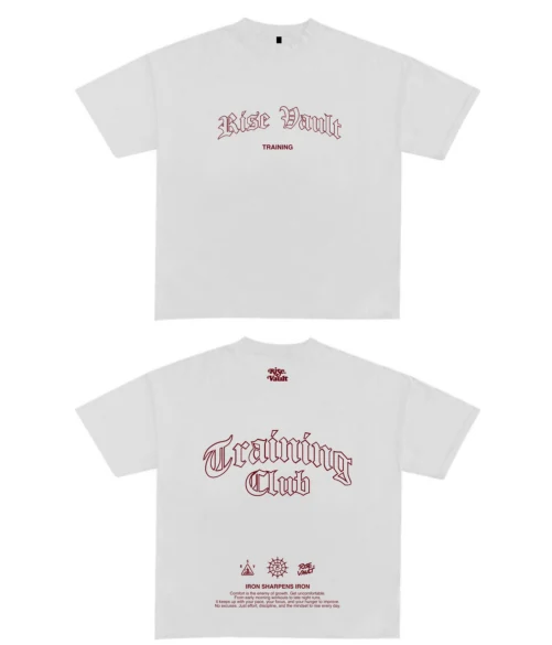 RV-T04 Training Club Tee, White with burgundy print